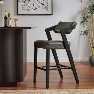 Billings Cushioned Rubberwood Bar Stool with Ergonomic Backrest for Kitchen Islands