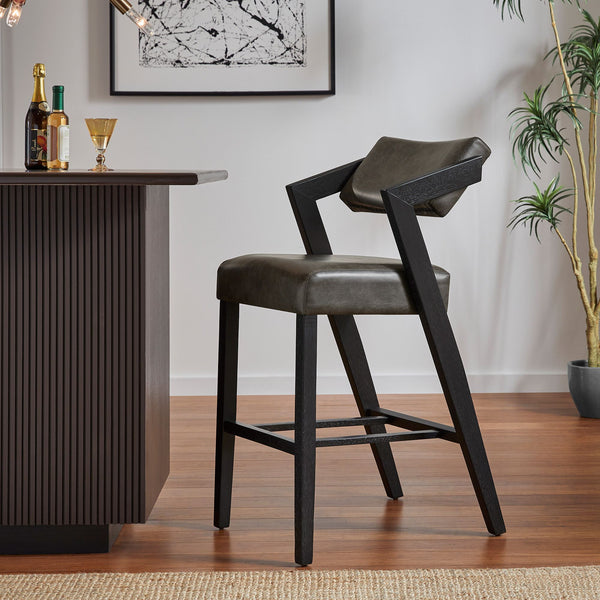 Billings Cushioned Rubberwood Bar Stool with Ergonomic Backrest for Kitchen Islands