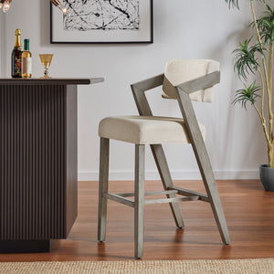Billings Cushioned Rubberwood Bar Stool with Ergonomic Backrest for Kitchen Islands