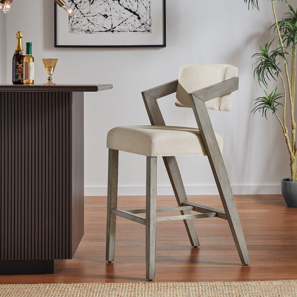 Billings Cushioned Rubberwood Bar Stool with Ergonomic Backrest for Kitchen Islands