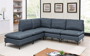 English Elm Linen Upholstered Sectional Sofa with Black Metal Legs Mid-century Modern Living Room Dark Blue B2748S00120