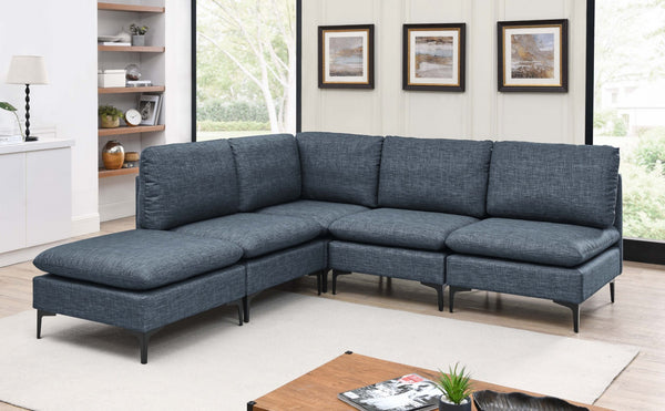 English Elm Linen Upholstered Sectional Sofa with Black Metal Legs Mid-century Modern Living Room Dark Blue B2748S00120