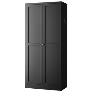 English Elm 61" Matte Black Steel Freestanding Pantry Cabinet with 4 Adjustable Shelves Modern Farmhouse T2398P465983