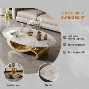 English Elm Gold Stainless Steel Pedestal Coffee Table with Sintered Stone Top for Modern Living W3985S00017