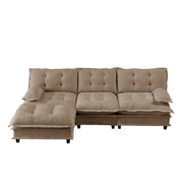 English Elm 107" Modular Cloud Sectional Chenille Deep Seat Couch with Lattice Cushions for Apartments Light Coffee W714S01707