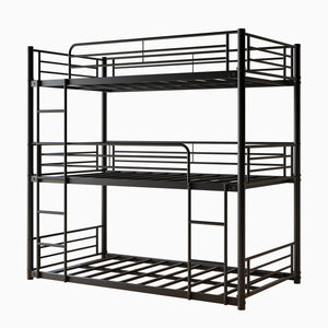 English Elm Triple Triple Twin Bunk Beds Metal Frame Triple-Deck Twin Over Twin Over Twin with 2 Ladders, Full Rail Safety, Space-Saving Design W840P209935
