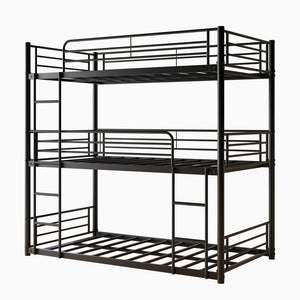 English Elm Triple Twin Metal Bunk Bed with Dual Ladders and Guardrails for Shared Rooms W840S00004