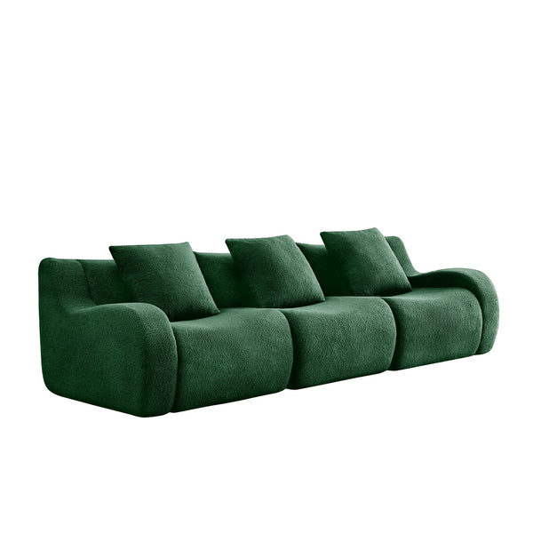 English Elm Boneless Sofa: Luxurious 3-Seat Teddy Fabric, Non-Slip Design, No Assembly, Curved Armrests, Green Comfort W714S01439