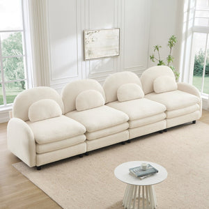 English Elm Teddy Fleece Modular Cloud Sofa Four Seat Curved Sculptural Design for Modern Living Rooms Beige White W5656S00085