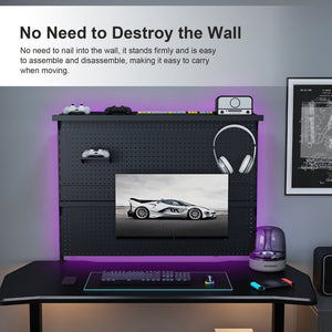 English Elm Clamp-on Steel Pegboard Desk Organizer with Monitor Arm for Gaming Office Setup W2700P346782
