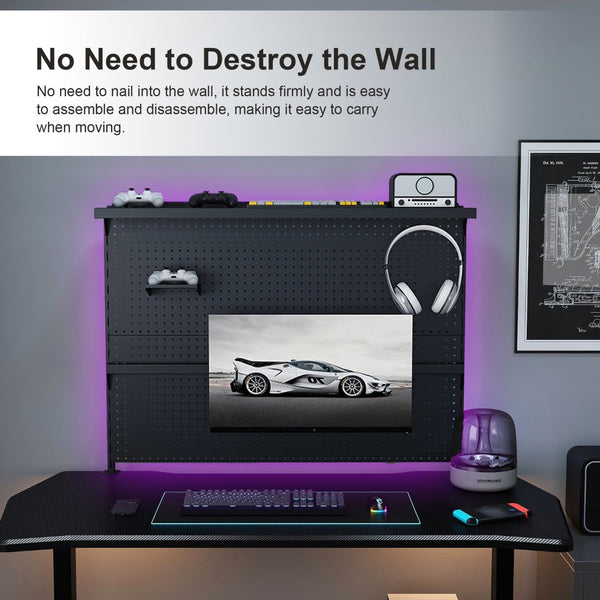 English Elm Clamp-on Steel Pegboard Desk Organizer with Monitor Arm for Gaming Office Setup W2700P346782