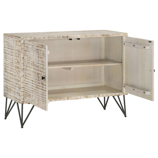 English Elm Eileen Rustic White Washed 2-Door Mango Wood Cabinet with Metal Legs, Interior Shelf, 30"H x 40"W B062P344990