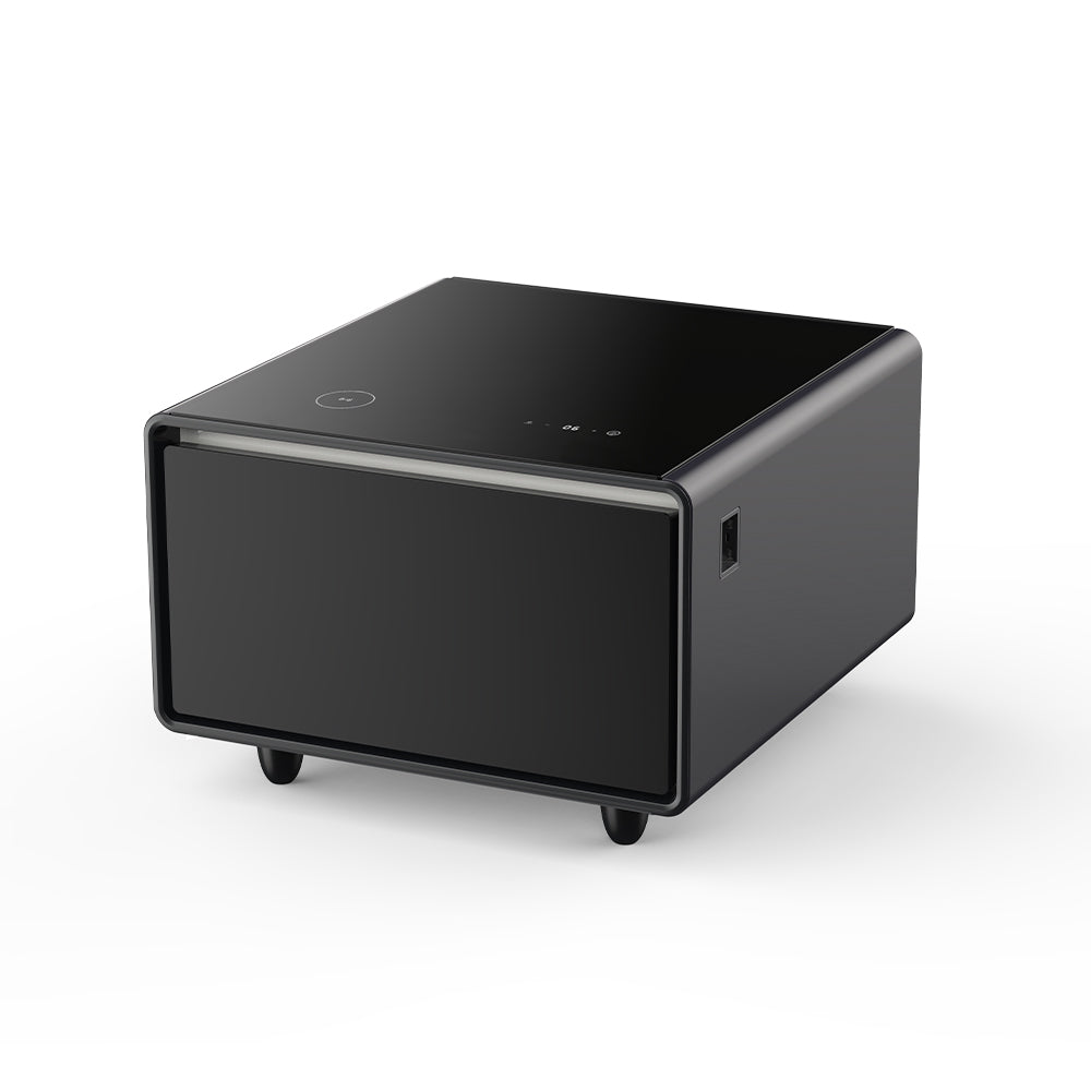 Modern Smart Side Table With Mini Fridge, Wireless Charging, Usb Ports