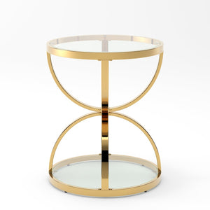 English Elm 19.69'' Round Chrome Side Table Dual Tier Gray Tempered Glass Glam Modern Accent W757P412810