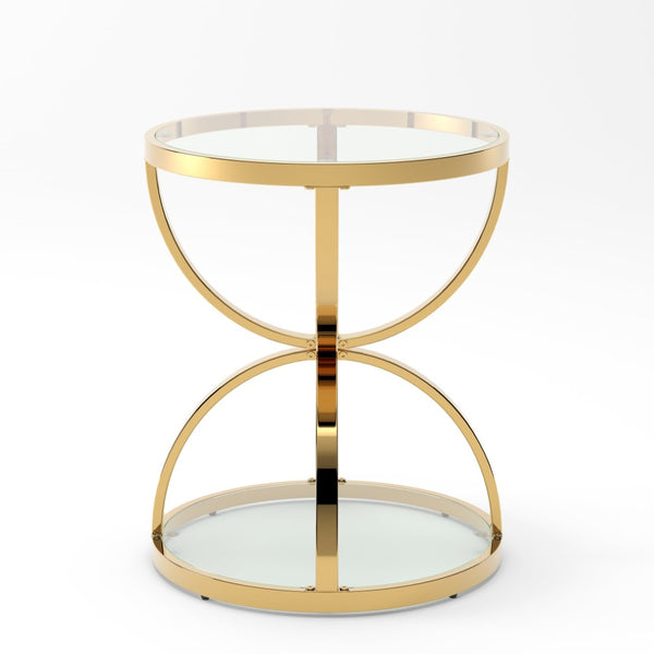 English Elm 19.69'' Round Chrome Side Table Dual Tier Gray Tempered Glass Glam Modern Accent W757P412810