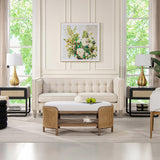 English Elm James 74" Modern Tuxedo Sofa, Sky Neutral Beige Polyester