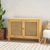 Christopher Knight Home® - Noble House - Gwendolyn Boho Handcrafted 2 Door Mango Wood Cabinet with Wicker Caning, Natural