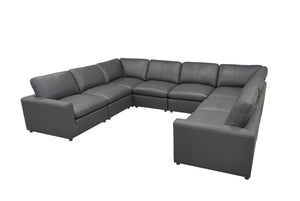 English Elm Leather Match Modular Sectional Sofa with Top Grain Upholstery for Open Living Rooms Blue Gray B2748S00172