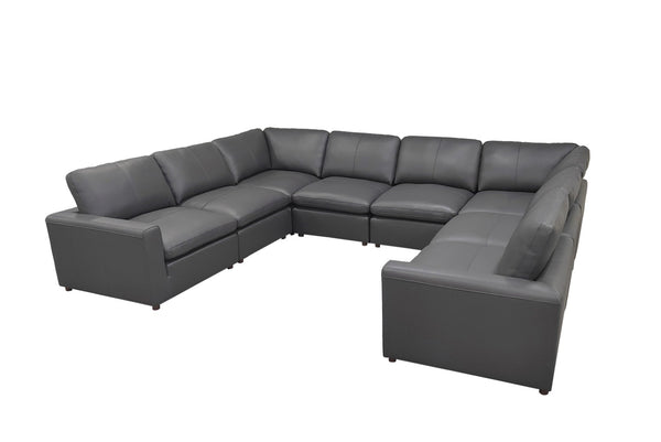 English Elm Leather Match Modular Sectional Sofa with Top Grain Upholstery for Open Living Rooms Blue Gray B2748S00172