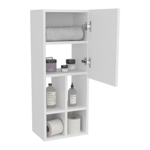 English Elm Niwot Slim Wall Bathroom Cabinet Single-Door White Kronos Finish — Moisture-Resistant Organizer B200P335362