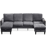 English Elm Chenille Sectional Sofa, U Shaped Sofa Couch With High Density Memory Foam, 4 Seat Comfy Modular Sofa Couch For Living Room, Modern U Shaped Sectional Sofa,U Shaped-Dark Grey