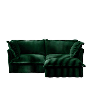 English Elm Slipcovered L-Shaped Sectional Sofa With Removable Covers, Deep Seats & Convertible Ottoman, Green Corduroy W3041S00080-GIGA
