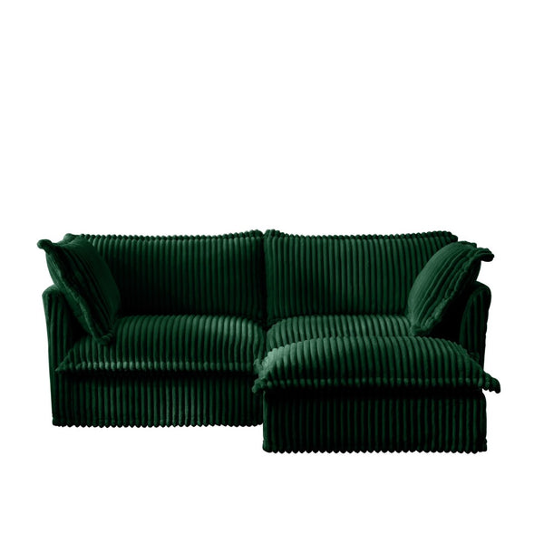 English Elm Slipcovered L-Shaped Sectional Sofa With Removable Covers, Deep Seats & Convertible Ottoman, Green Corduroy W3041S00080-GIGA