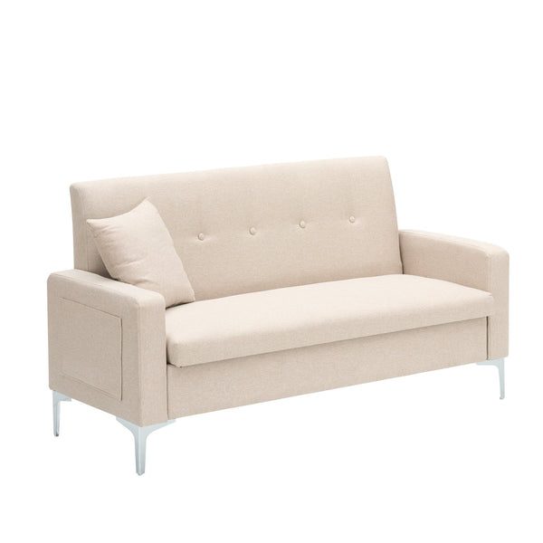 English Elm 57-inch Velvet Double Sofa with Built-In Storage, Solid Wood Frame, Silver Legs, 350lb Capacity and Modern Compact Design Beige W3356P346854