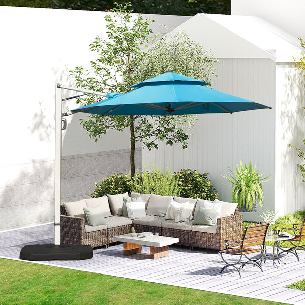 English Elm Round Cantilever Umbrella with Center Pole - 9-Rib Reinforced Aluminum Frame, 360° Pedal Rotate, Hydraulic Opening and 5-Position Tilt Adjustment for Superior Sun Protection Lake Blue W1859P337908