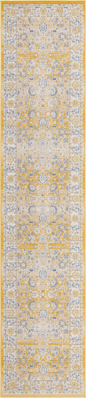 Unique Loom Whitney Bordeaux Machine Made Floral / Botanical Rug Tuscan Yellow, Blue/Ivory/Gray 2' 7" x 12' 0"