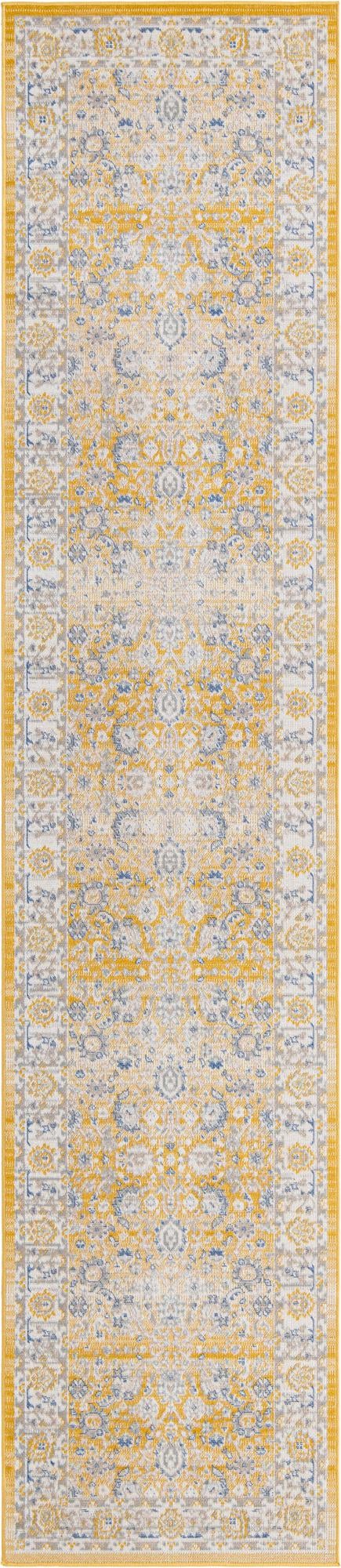 Unique Loom Whitney Bordeaux Machine Made Floral / Botanical Rug Tuscan Yellow, Blue/Ivory/Gray 2' 7" x 12' 0"