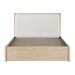English Elm King Storage Bed Upholstered Headboard Oak Frame with Usb Shelves and Footboard Drawers B011S02355
