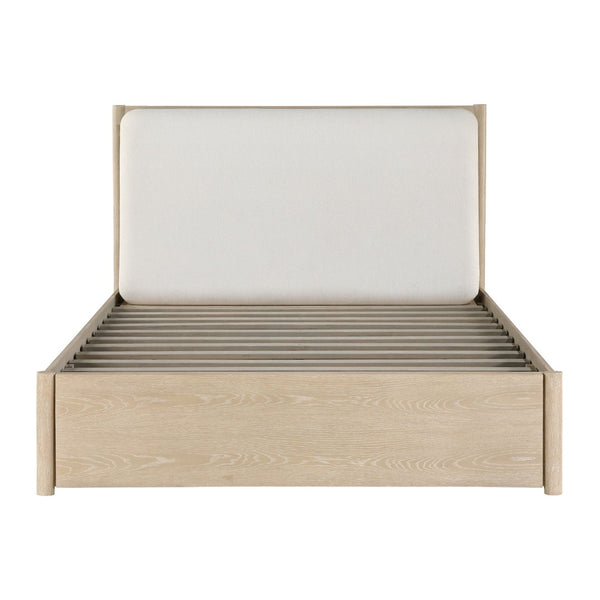English Elm King Storage Bed Upholstered Headboard Oak Frame with Usb Shelves and Footboard Drawers B011S02355