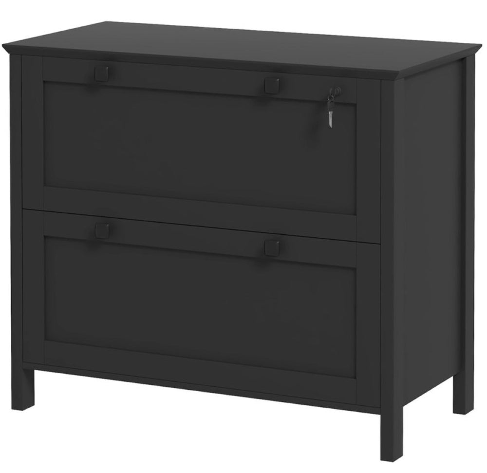 English Elm File Cabinet Two Drawer Locking Matte Black Home Office Organizer with Printer Stand Top T3971P412238