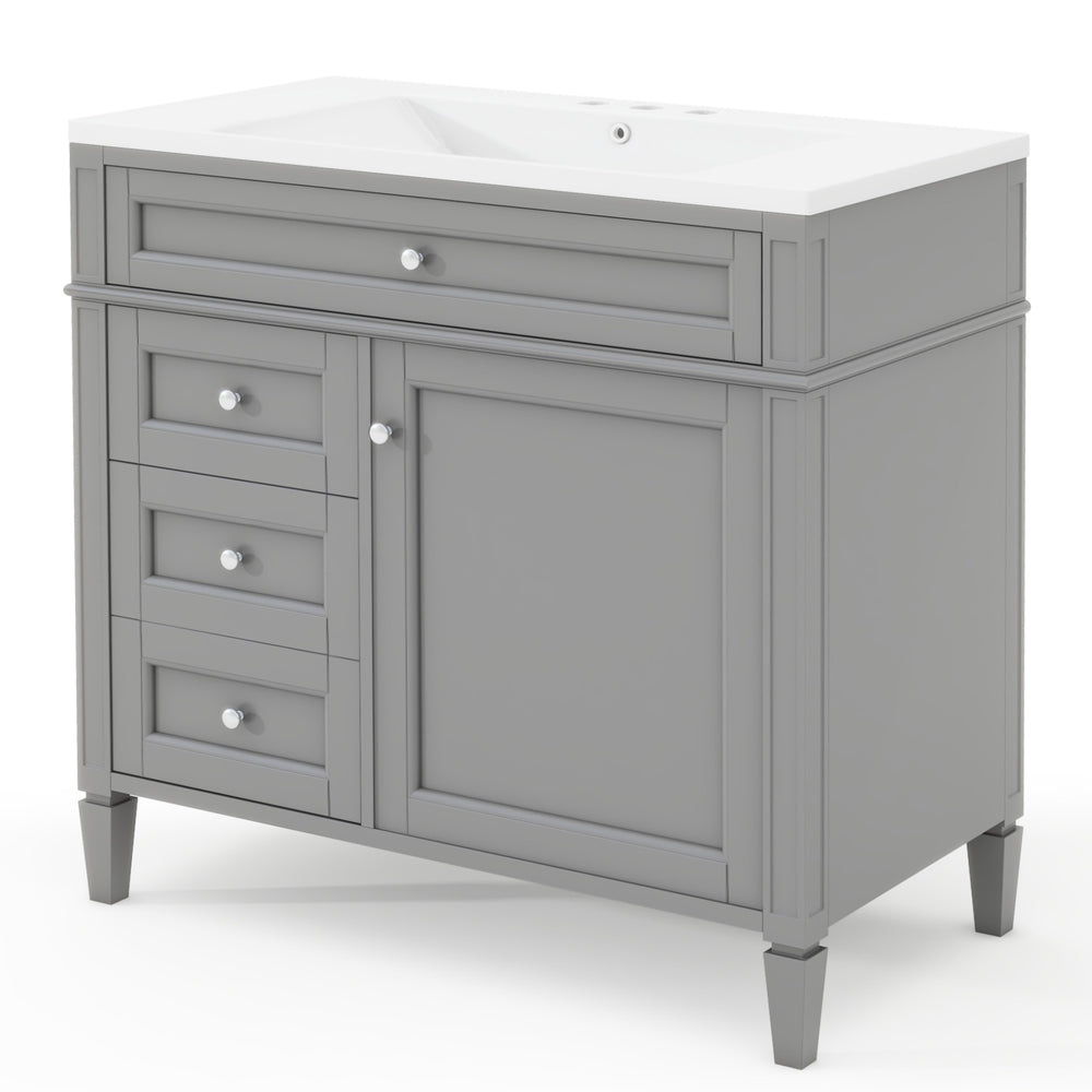 English Elm 36'' Bathroom Vanity With Medicine Cabinet - Modern Grey Storage Solution With Soft-Closing Design SW000134AAE-3