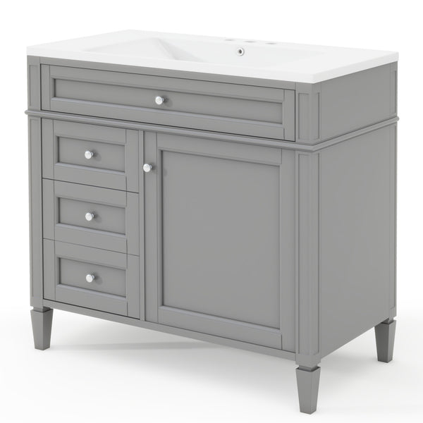 English Elm 36'' Bathroom Vanity With Medicine Cabinet - Modern Grey Storage Solution With Soft-Closing Design SW000134AAE-3