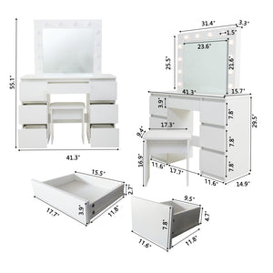 English Elm Large White Vanity Table with Mirror & Lights, 4 Deep Drawers, Durable E1 Particleboard, Matte Finish W2139P179891