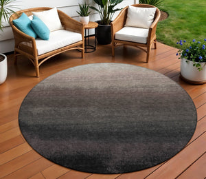 HomeRoots 5' Black and Silver Ombre Indoor Outdoor Area Rug – Stylish, Washable, Durable for High-Traffic Spaces 8' Round 629000