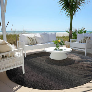 HomeRoots 5' Black and Silver Ombre Indoor Outdoor Area Rug – Stylish, Washable, Durable for High-Traffic Spaces 8' Round 629000
