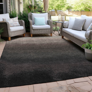 HomeRoots 5' Black and Silver Ombre Indoor Outdoor Area Rug – Stylish, Washable, Durable for High-Traffic Spaces 10' X 14' 629003