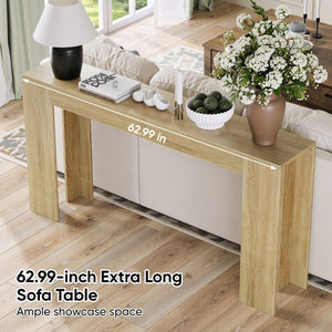 English Elm 62.99-inch Farmhouse Console Table Slim Entryway Sofa Accent with Rustic Wood Finish Oak W1706P399676
