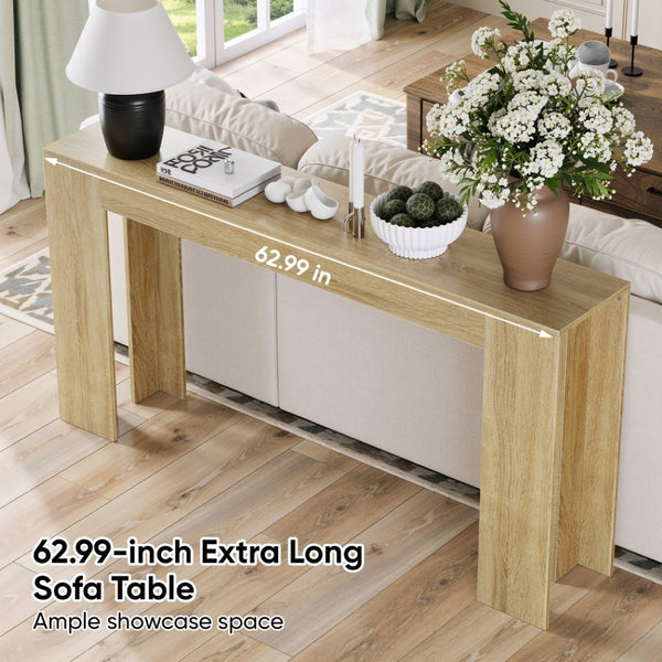 English Elm 62.99-inch Farmhouse Console Table Slim Entryway Sofa Accent with Rustic Wood Finish Oak W1706P399676
