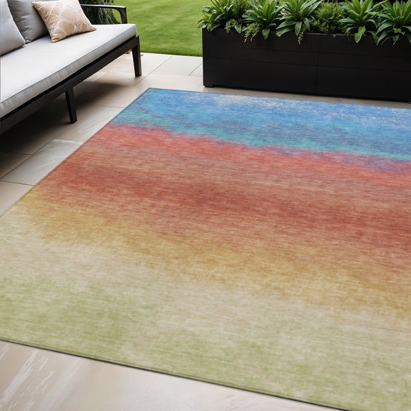 HomeRoots 5' Coral and Blue Ombre Indoor Outdoor Area Rug - Stylish, Durable, Machine Washable for Easy Care 5' X 8' 629011