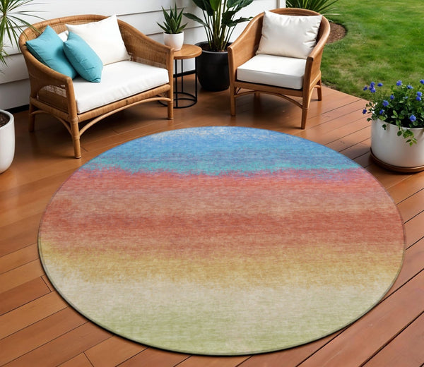 HomeRoots 5' Coral and Blue Ombre Indoor Outdoor Area Rug - Stylish, Durable, Machine Washable for Easy Care 8' Round 629012