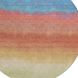 HomeRoots 5' Coral and Blue Ombre Indoor Outdoor Area Rug - Stylish, Durable, Machine Washable for Easy Care 8' Round 629012