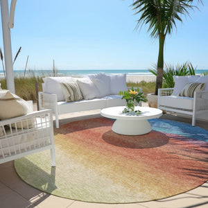HomeRoots 5' Coral and Blue Ombre Indoor Outdoor Area Rug - Stylish, Durable, Machine Washable for Easy Care 8' Round 629012
