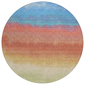 HomeRoots 5' Coral and Blue Ombre Indoor Outdoor Area Rug - Stylish, Durable, Machine Washable for Easy Care 8' Round 629012