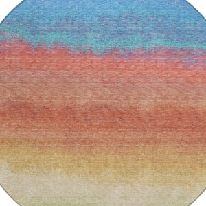HomeRoots 5' Coral and Blue Ombre Indoor Outdoor Area Rug - Stylish, Durable, Machine Washable for Easy Care 8' Round 629012