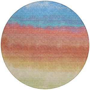 HomeRoots 5' Coral and Blue Ombre Indoor Outdoor Area Rug - Stylish, Durable, Machine Washable for Easy Care 8' Round 629012