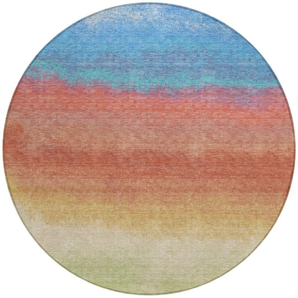 HomeRoots 5' Coral and Blue Ombre Indoor Outdoor Area Rug - Stylish, Durable, Machine Washable for Easy Care 8' Round 629012